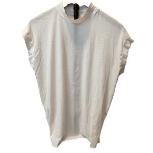 Eileen Fisher Womens Band Neck Oversized Tunic Long Top Cut Sleeve White Sz XS